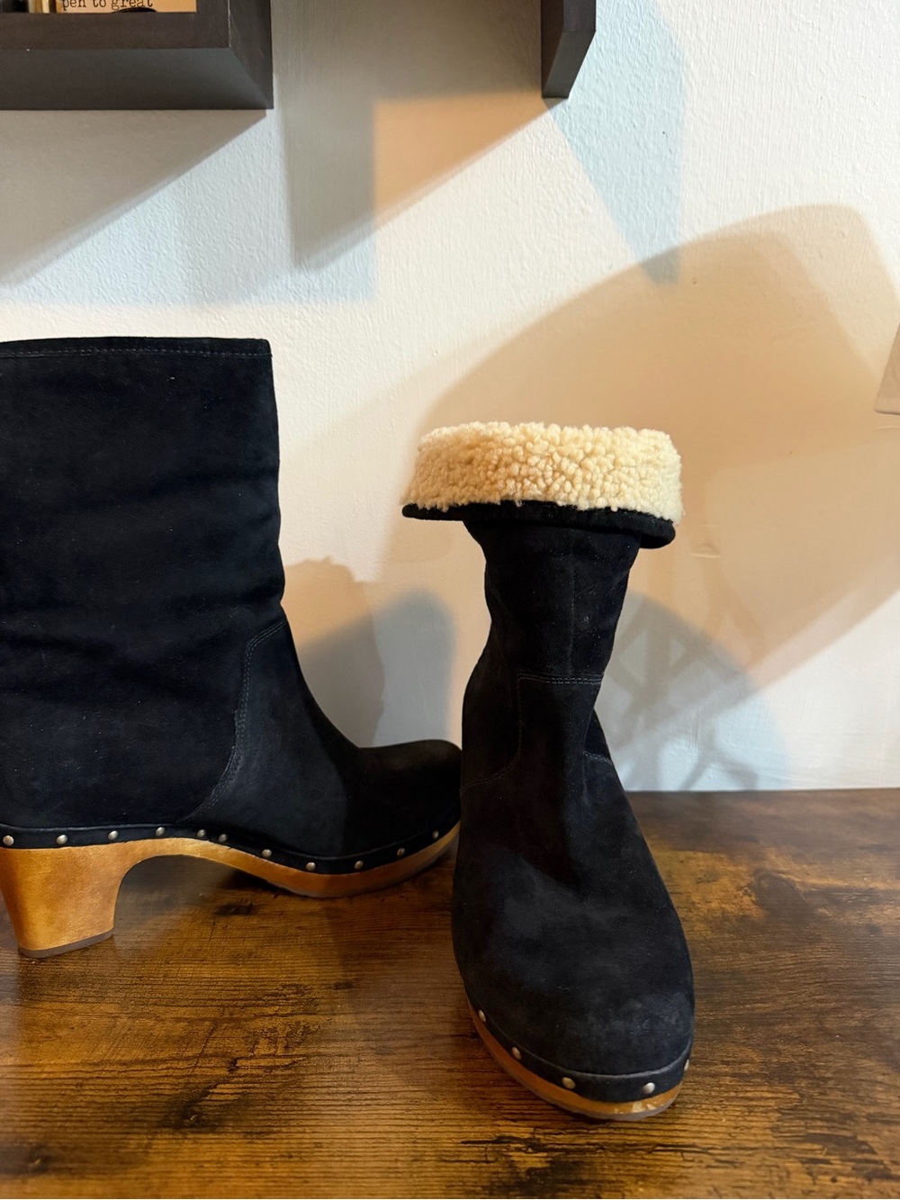 UGG Black Suede Platform Clog Boots